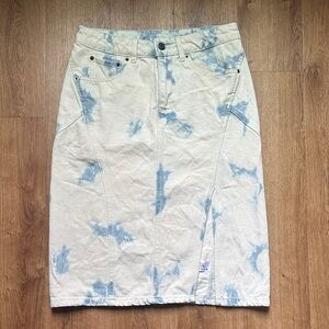 Future Collective Ivory‎ and Blue Denim Tie Die Mid Length Skirt Size 2